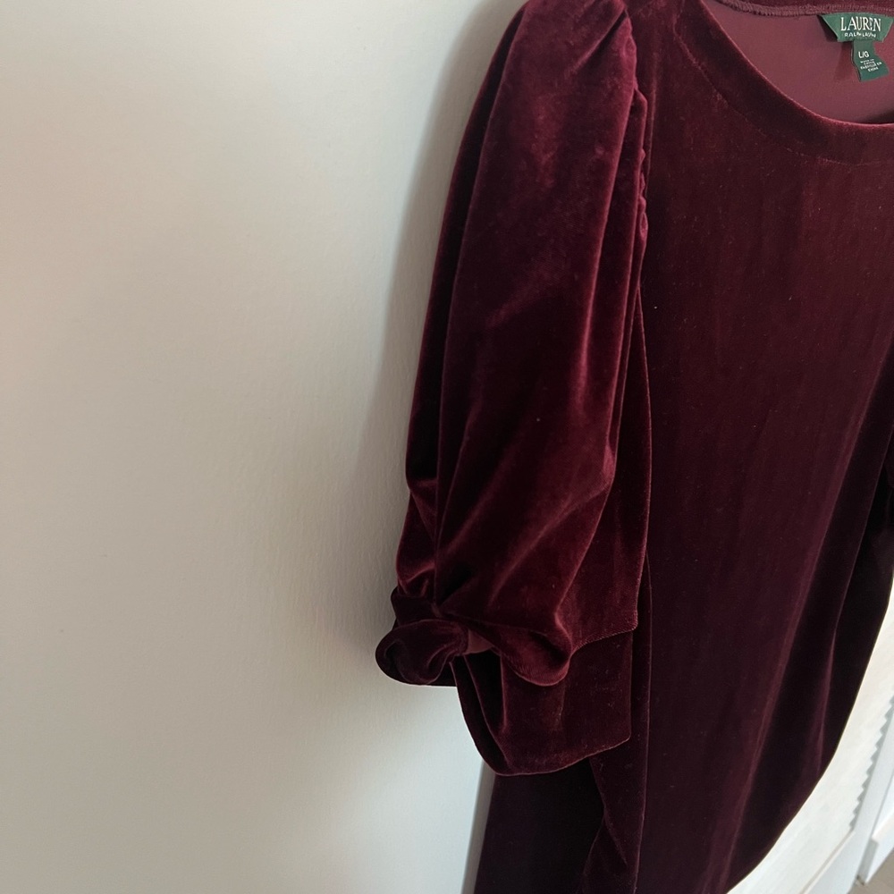 Ralph Lauren Red Velvet Puff Sleeve Blouse - Picture 3 of 4
